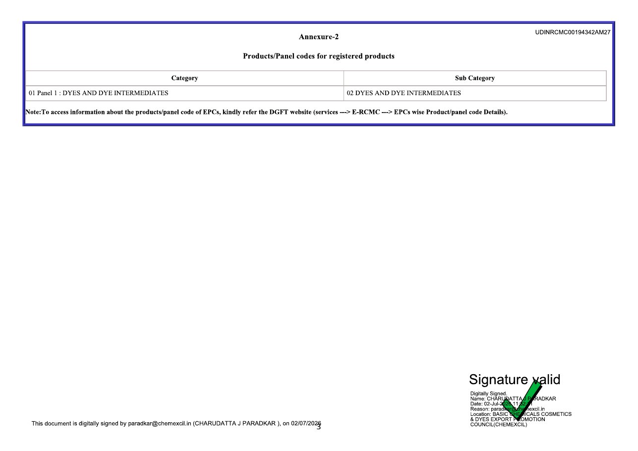 Chemexcil RCMC certificate, continued