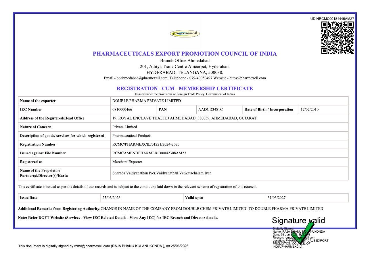 Pharmexcil RCMC certificate